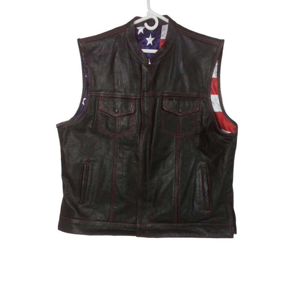 Matagear Concealed Carry‎ Leather Vest American Flag Liner Heavy Duty Size 3Xl